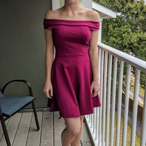 Lulu's Magenta Off-the-shoulder Skater Dress